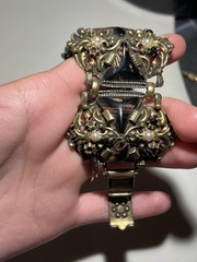 Vintage Selro Selini Gold Tone Metal Enamel Panel Bracelet Size 7.5