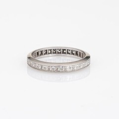 Vintage Art Deco Diamond Ring Sz 5 Platinum Wedding Band Half Hoop Jewelry