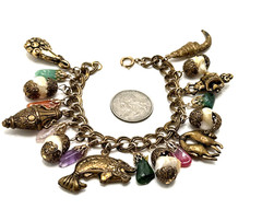 1950s MIRIAM HASKELL Unsigned Asian Charm Bracelet Semi Precious Stones 7.25″