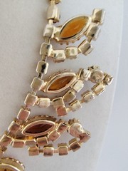 Juliana DeLizza Elster Topaz Amber Rhinestone Bib Necklace Statement Choker Rare