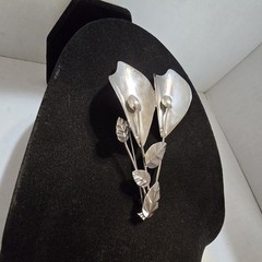 Large Vintage 3.8″ Sterling Silver Calla Lilly Brooch Pin 17.75 Grams
