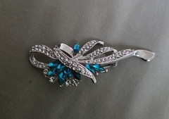 Stunning Silverplate Turquoise Marquise Shape Rhinestone/CZ Brooch