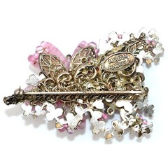 Signed Miriam Haskell Pink Art Glass Floral Brooch Hand Wired Vintage