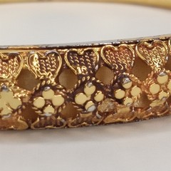 Vintage Face Clad Gold Bangle Ornate Filigree Bracelet Boho Chic Marked F.C.