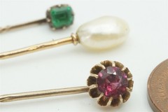 4 ANTIQUE VICTORIAN / GEORGIAN ENGLISH GOLD & GEMSTONE STICKPINS NATURAL PEARL