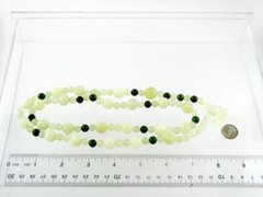 Vintage Varied Green Jade Bead Carved Dragon Hook Necklace 33 Inch Length 106.4g