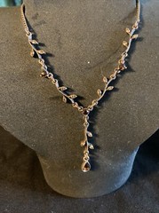 1928 Necklace Beautiful Dainty Vines & Amber Stones Adjustable Length Vintage