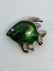 Vintage AAI Rhinestone Eye Enamel Fish Pin Brooch Marked
