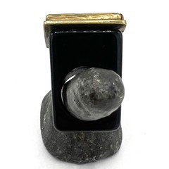 Modernist Geometric Resin Ring Black Enamel Metal Frame