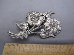 Vintage Large Silverplated DOUBLE FLOWERS BROOCH-2 5/8 Inches-NR