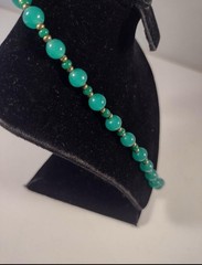 Aqua Colored Hand Strung Bead Necklace- Approx 26″ Long