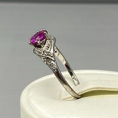 Pink Sapphire Ring Silver Tone Band Round Faceted Stone Ornate Birthstone 8