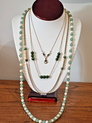 Vintage Gold Fill Real Nephrite Jadeite Cultured Pearl 4 Necklace Lot video USA