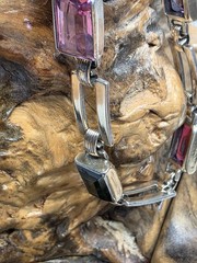 Vtg Two Tone Sterling and 14kt Gold Gemstone Tennis Bracelet 10g 7″ 6mm