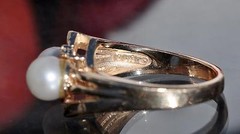 14k yellow gold ring 6.2mm cultured pearl natural diamond sz 6.5 vintage 5.85g
