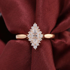 1.00TCW Marquise & Round Cut White Moissanite With 10K Yellow Gold FN Women Ring