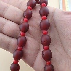 Venetian Red WhiteHeart Trade Glass Beads Necklace 12.6mm x 11.4mm & 6-7mm