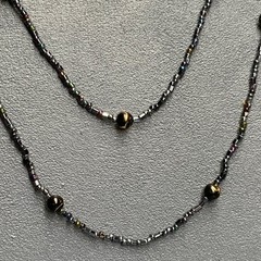 Seed Bead Necklace 56 In Gold Dark Blue Purple Green Iridescent Snap Closure