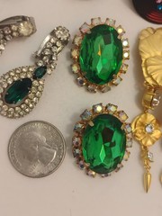 Vintage Earring Jewelry Lot Signed Unsigned Lots Of Rhinestones