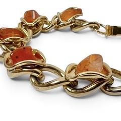 Chunky Natural Stone Bracelet Gold Tone Retro Chic Nuggets Earthy Orange Brown