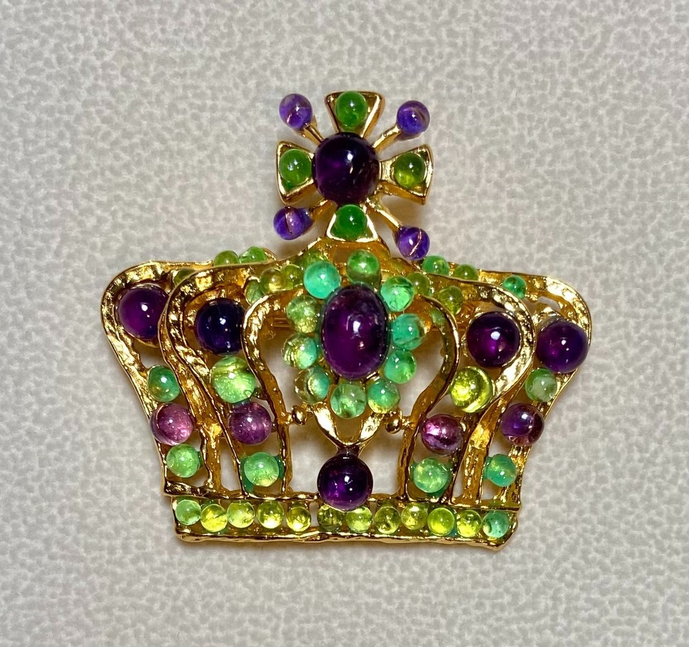 AUTHENTIC SWOBODA CROWN BROOCH ~ AMETHYST, PERIDOT ~ WONDERFUL!