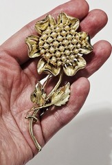 Vintage Coro Jewelcraft LARGE Sunflower Brooch 3.75 Inches