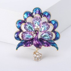 Vintage Style Peacock Bird Rhinestone Crystal Brooch Bird Cyan Pin Pendant Gift