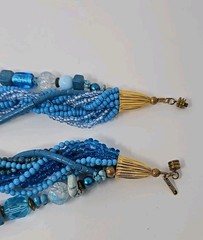 Vintage Lucille Gauthier Chunky Bib Necklace Multi Strand Blue Boho 1970s 1980s