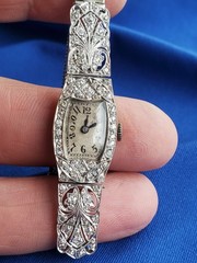 Original EARTH MINED DIAMOND ART Deco Ladies Watch Vintage Solid PLATINUM Case