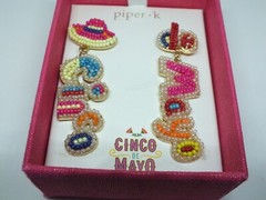 Post Pierced Earrings Gold Tone Colorful Beads CINCO De Mayo Box PIPER K 2 3/4″