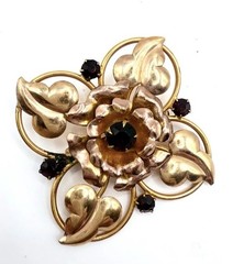 Marathon Co 12k Gold Filled Black Rhinestone Brooch Signed Vintage Jewelry