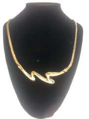 Gold tone Zig Zag Necklace With Green Stones