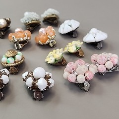 Vintage Cluster Clip On Earrings Lot of 8 Lisner Jonne Sugared Glass Acrylic