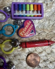 Vtg 80s Nostalgia Plastic Bell Charm Necklace Lot Cassette, Bubbles, Abacus EUC