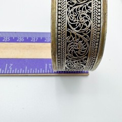 Vintage Nepal Filigree Silver Tone Cuff Hero Retro Bracelet Leaf Swirl