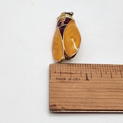 Vintage Signed Enamel Cicada Brooch Gold Tone Amber Burgundy Figural Insect Pin