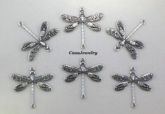 #2001 SM ANTIQUED STERLING SILVER PLATED 2 RING DRAGONFLY CONNECTOR – 6 Pcs