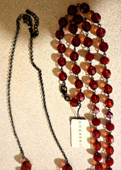 Vintage Miriam Haskell Red Bead Tassel w/ Tag & 3-Strand Necklace