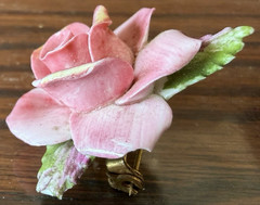 Vintage Porcelain Pink Rose Brooch Pin Made in England in Very Good Condition