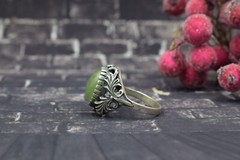 1970s Ukraine Vintage old russian Sterling SILVER 875 Ring stone nephritis jade