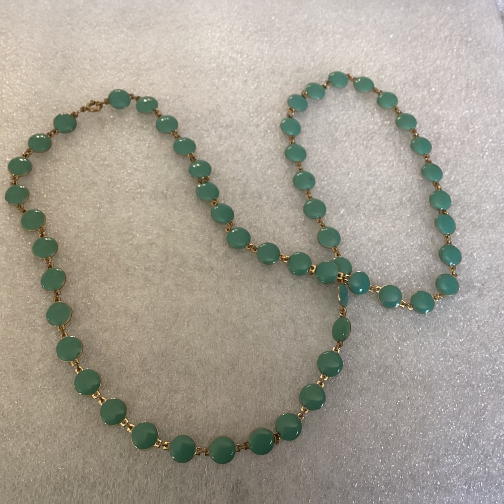 Vintage Double Sided Sage Green Enamel Discs Necklace