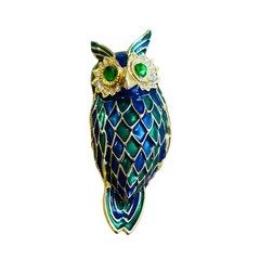 VTG Jomaz Owl Bird Pin Brooch Gold Tone Cabochon Rhinestone Unsigned 1960s Rare