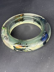 Vtg Metallic Frog Legged Beetle Bracelet Translucent Resin, Med 1960s, NOS (#9)