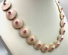 Unsigned Crown Trifari Parasol Necklace Pink Lucite Pink Rhinestones 1960s
