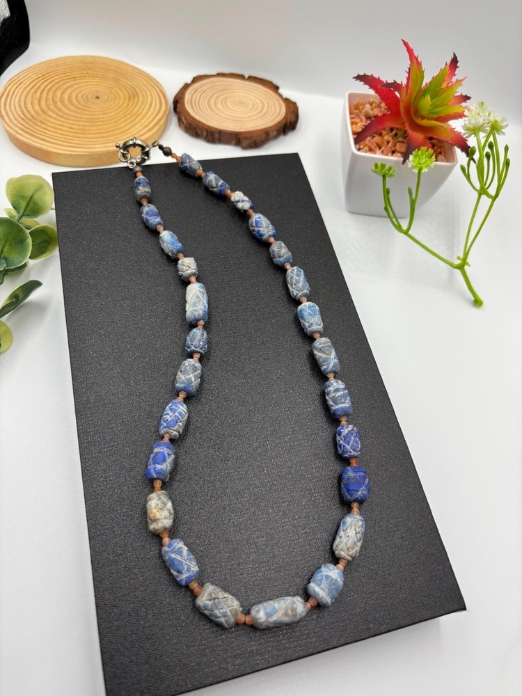 Vintage Natural Lapis Lazuli & Agate Bead Necklace – Authentic Earth Minerals