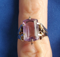 Original VINTAGE Amethyst Solid 14K ROSE GOLD DECO Engagement Ring Solitaire 7