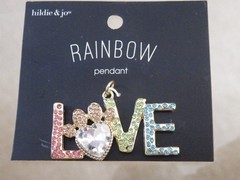“LOVE” Word PENDANT Gold Tone METAL & Multi Color RHINESTONES Bling
