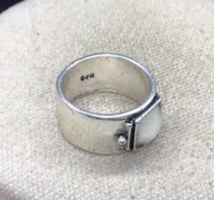 Vintage Sterling Silver 925 Opal Stone Wide Ring Sz 7.75 S195