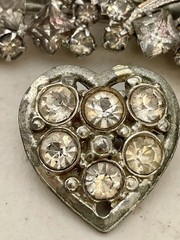 Vintage Pat Pend Rhinestone Brooch & Heart Pin Lot Smoky Gray Clear Crystal