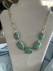 Vintage Large Turquoise Bead Silver Tone Etienne Aigner 17-20in.Necklace New
